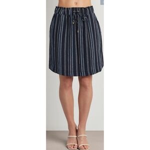 Ellen Tracy Blue Striped Linen Blend Paperbag Waist Skirt, XL
